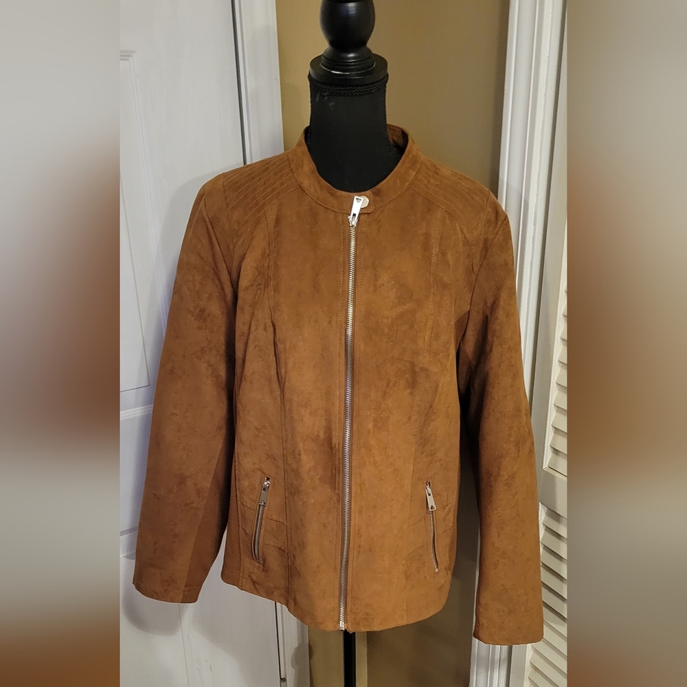 New Directions Faux Suede   Cognac Jacket, XL
